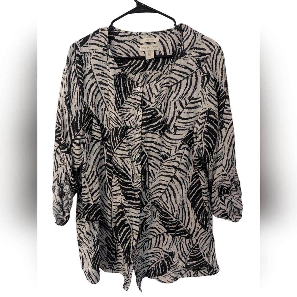 Cynthia Rowley,Linen Leaves Blouse, Size 1x